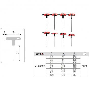 Juego de llaves hexagonales Yato YT-05597, métrico, 8 piezas
