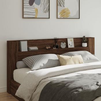 Cabecero de cama con contenedor LED en roble marrón, dimensiones 220x16,5x103,5 cm
