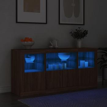 Aparador con luces LED de roble marrón, dimensiones 142,5x37x67 cm, mueble de almacenaje para salón, buffet y armario auxiliar