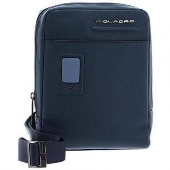 Piquadro Akron Blue Leather Shoulder Bag for iPad Mini with Internal Pockets