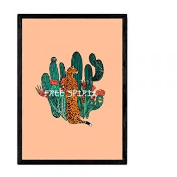 Póster Motivacional 'Free Spirit' con Mensajes Felices Ilustrados y Marco, Tamaño A4