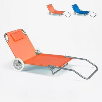 Silla de Playa Tumbona Plegable Portátil con Ruedas - Cama de Playa Portátil de Acero - Color Naranja