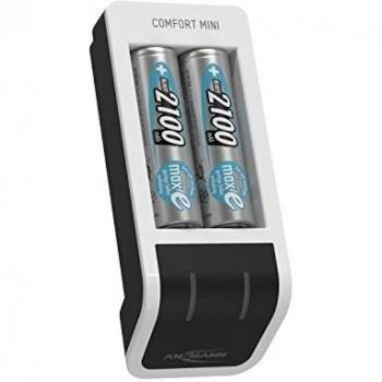 Cargador Ansmann Comfort Mini con 2 pilas AA de 2100 mAh y entrada USB