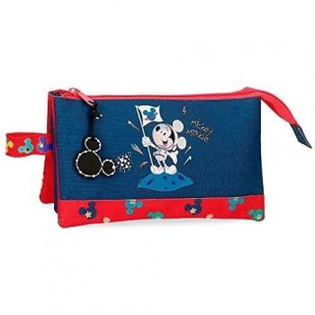 Disney Mickey on The Moon Estuche Tres Compartimentos Azul 22x12x5 cms Poliéster
