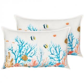 Set de 2 cojines decorativos rectangulares de algodón multicolor con patrón marino y relleno de poliéster 30 x 50 cm