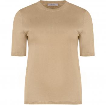 Max Mara Women's Warren Short Sleeve Sweater, Beige, Size Large, Silk Cashmere Crew-Neck Knitwear