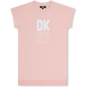 DKNY - Vestido corto de niña de algodón con logo frontal D60100