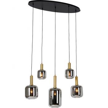 Lámpara colgante moderna negra con cristal dorado y ahumado ovalada de 5 luces - Zuzanna