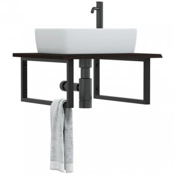 Estante de lavabo de pared de acero y madera maciza de roble
