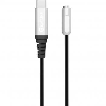 eSTUFF USB-C a 3.5mm minijack Adapter, 30 cm Cable, Conectores de Metal, Cable Negro