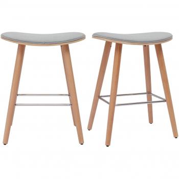 Set de 2 taburetes de cocina de madera clara y tejido gris claro 65 cm MEADOW