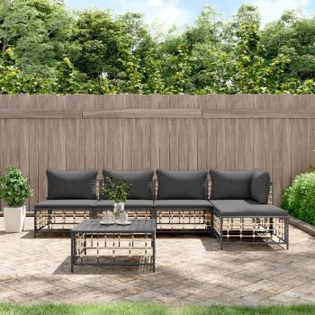 vidaXL 6-Piece Anthracite Poly Rattan Garden Lounge Set with Cushions