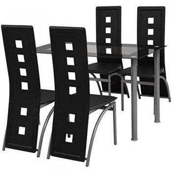 vidaXL Conjunto Elegante de Comedor una Mesa y Cuatro Sillas en Color Negro
