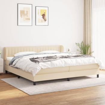 Cama box spring suave con colchón en tela color crema 200x200 cm