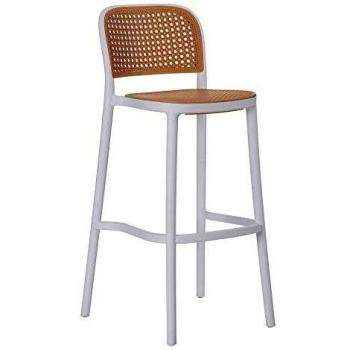 Taburete Alto Rejilla Blanco y Beige de plástico PP de 53x53x102 cm - LOLAhome