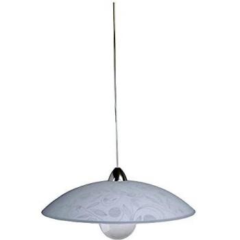 Suspensión moderna en vidrio blanco con marco cromado, diámetro 50 cm, altura 14 cm
