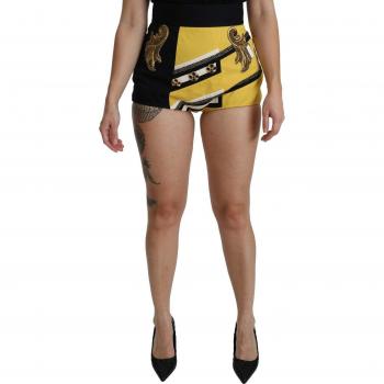 Dolce & Gabbana Yellow Black Cotton Jewelled Hot Pants Shorts - IT38|XS