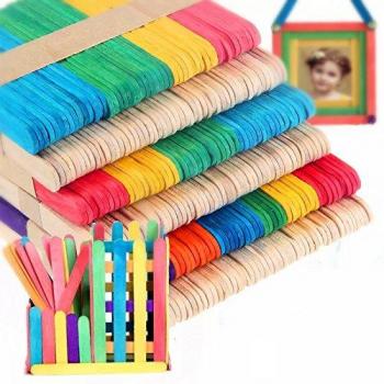 100 pcs Palos de Paletas Hielo Crema Barra Multicolor + Color de la Madera