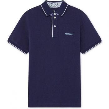 Polo de niño de manga corta azul marino con estampado paisley en contraste Hackett