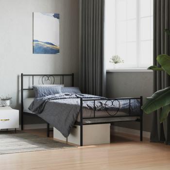 Cama pediátrica con cabecera y estribo, estructura metálica color negro, dimensiones 107x203 cm