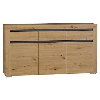 Aparador Buffet 3 Puertas 3 Cajones con LED Laminado Beige y Gris Antracita