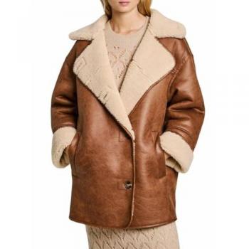 Chaqueta de mujer Pepe Jeans Carla efecto ante con forro de borreguito, color marrón, talla L