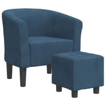 Sillón con taburete terciopelo azul oscuro Vidaxl Azul