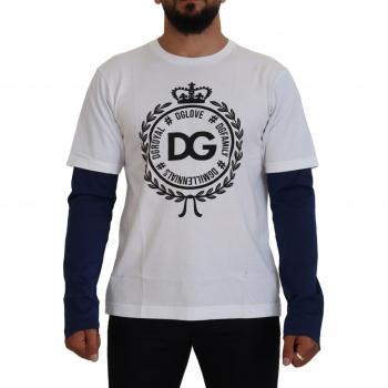 Dolce & Gabbana White Blue DG Crown Pullover Sweater - IT50 | M, Round-neck Knitwear, male, White, Size: L