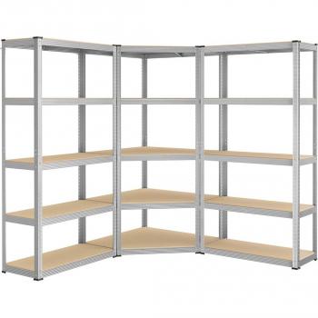 Juego de Estantería Esquinera de 5 Niveles de Acero de Alta Resistencia, Color Plata Pálido y Beige Natural, Carga Total 2500 kg, Ideal para Garaje, Almacén y Bodega