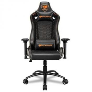Silla Gaming Cougar Outrider S Negra, Diseño Ergonómico de Respaldo Alto, Cuero Sintético Premium, Cojines para Cabeza y Lumbar, Reclinable 180º, Estructura de Acero Comple