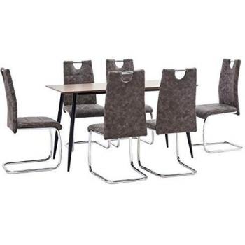 vidaXL Juego de Comedor 7 Piezas Cuero Sintético Mobiliario Decoración Interior Casa Hogar Robusto Duradero Resistente Funcional Práctico Útil Marrón