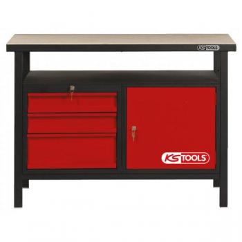 Banco de trabajo KS TOOLS con 3 cajones y 1 puerta, dimensiones 840x1200x600mm