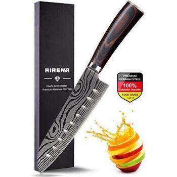 Cuchillo Santoku Japones, 7 Cuchillos de Cocina Profesionales -Acero Inoxidable Alemán Carbono - Afilada - Resistente a las Manchas y a la Corrosión, ideal para Cocina Doméstica y el Restaurante