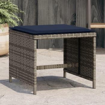 Garden Stools Set with Cushions - 4 pcs Grey Poly Rattan 40x40x35 cm