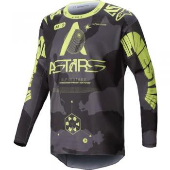 Camiseta de Cross Alpinestars Racer Hollow Camuflaje Oscuro-Amarillo Flúor, Maillot de motocross Alpinestars Racer Hollow - Gris Amarillo (L)