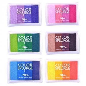Almohadillas de Tinta Arcoiris - Juego de 6 - Artesanías Multicolor - Para usarse con Sellos de Goma sobre Papel, Madera, Tela
