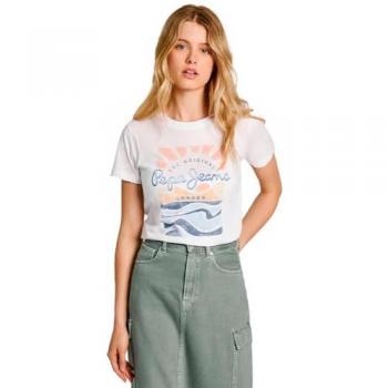 Camiseta corta de manga corta Esha blanca para mujer, algodón orgánico, sostenible, Pepe Jeans