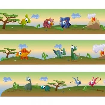 WANDKINGS Greca Dinosaurios de Colores, Longitud: 450 cm, autoadhesiva, para la habitación de los niños