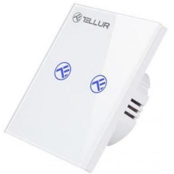 Interruptor Inteligente WiFi Tellur SS2N, 2 Puertos, 1800W, 10A, Control Remoto por App y Voz, Compatible con Alexa y Google, Vidrio Blanco