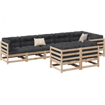 8-Piece Solid Pine Garden Sofa Set with Cushions