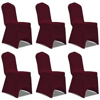 Set de 6 Fundas ajustadas para sillas, color rojo burdeos
