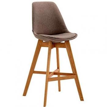Taburete Cannes en Tela Gris Topo Natural con Estructura de Madera y Apoyapiés