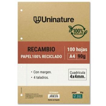 RECAMBIO RECICLADO .A4 4X4 100HJ 90GR UNINATURE