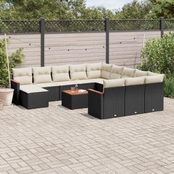 13-Piece Black Poly Rattan Garden Sofa Set with Cushions