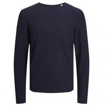 Jack & Jones - Jersey de punto con cuello redondo y manga larga para hombre, color azul oscuro, suave y elástico, talla XXL