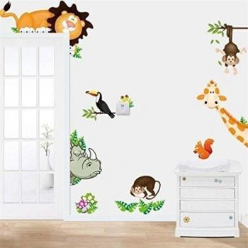 Kungfu Mall Animales Zoo Jungle Caricatura PVC pared papel pegatinas adhesivos vorstands Kids Nursery bebé habitación decoración DIY Mono