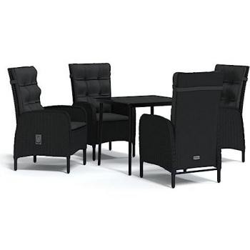 5-Piece Black Garden Dining Set with Cushions