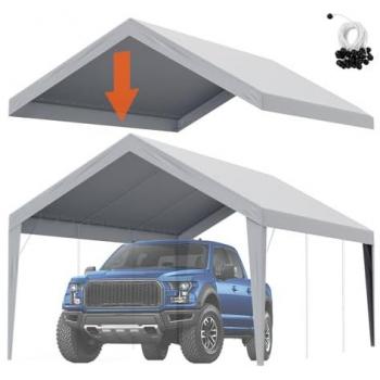 Tela de Repuesto para Toldo de Cochera 6,1x3,64 m Impermeable con Protección UV y Elásticos de Bola - Fácil Instalación