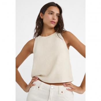 Flowing Stone Grey Linen Blend Racerback Top XS