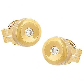 Pendientes de Oro Amarillo 18k con 2 Diamantes de 1.75mm y 0.06cts, Medida de 4.65mm, Estilo Estrella Liso con Circonita y Tuerca para